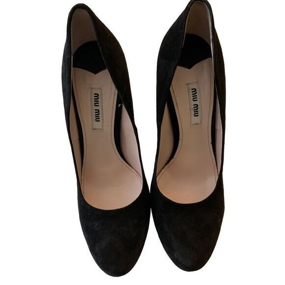 Miu Miu Black Suede Glitter Heel Platform Pump size 39.5 US 9.5 - Picture 2 of 7